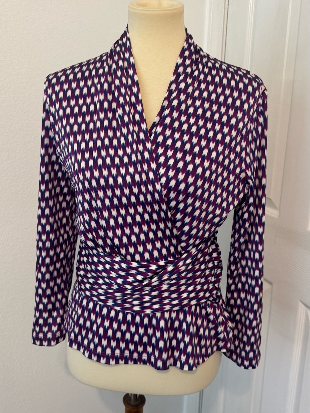 The Fold London Printed Wrap Blouse Pink Blue Geometric Top Career Tailored 6